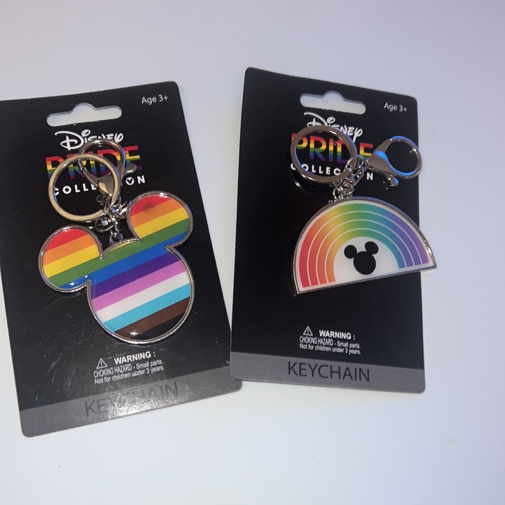 Rare  Disney Parks Rainbow Pride Mickey Mouse Love 2 Keychain Set